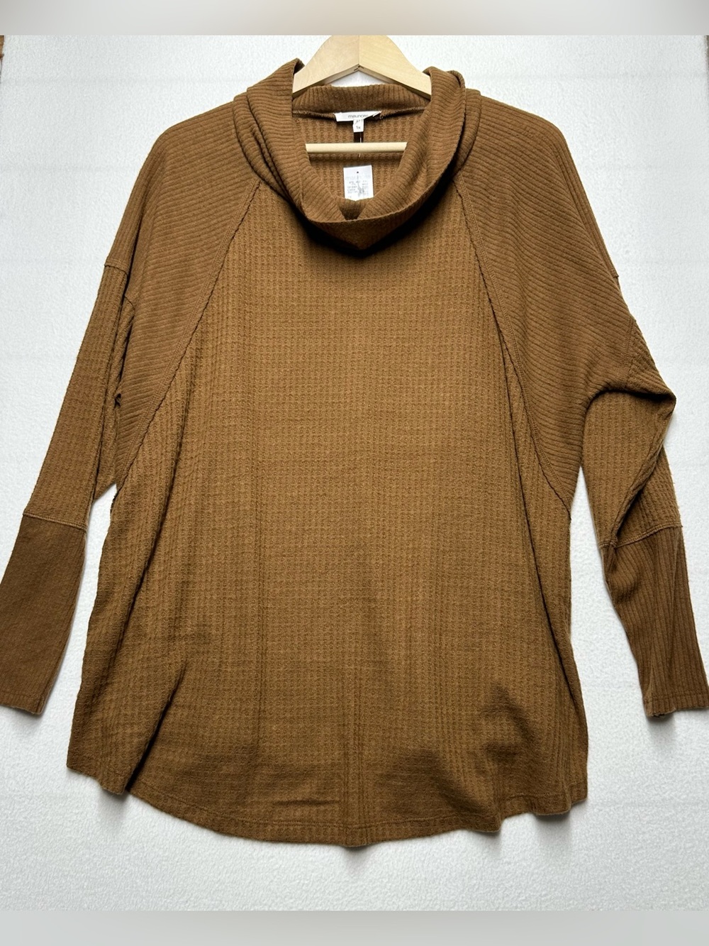 Maurices Plus Size 1X Brown Waffle Knit Cowl Neck Tunic Top NWT